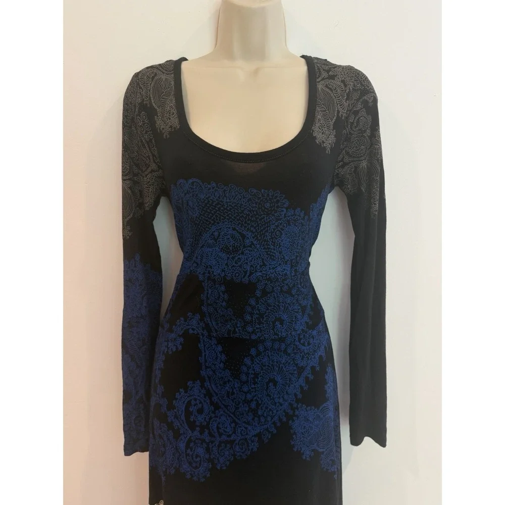 Desigual Y2K Dress Black Paisley Sz M Embroidered Long Sleeve Whimsigoth Euro - Picture 6 of 9